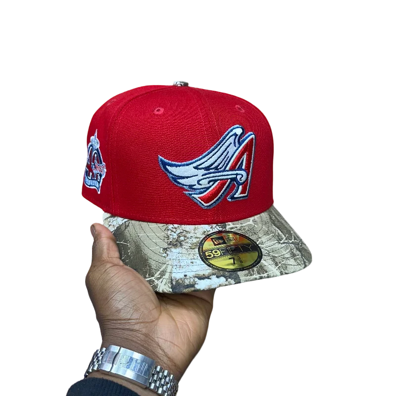 baseball hat moon -  Anahiem Angels Red and Real Tree 40Th Anniversary