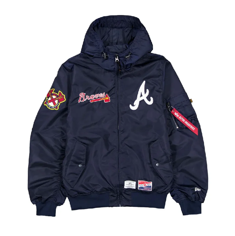 baseball hat spin -  Atlanta Braves Navy Bomber Jacket New Era X Alpha Industries