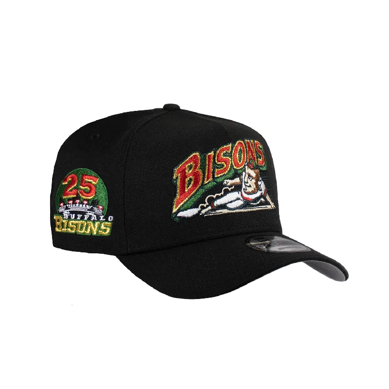 baseball hat flair -  Buffalo Bisons All Black 940 A-Frame Snap Back 25th