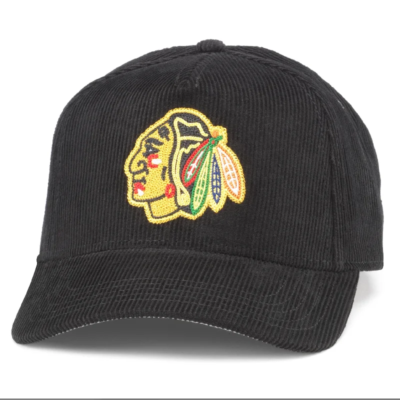 baseball hat track -  Chicago Blackhawks Black Corduroy Snap Back