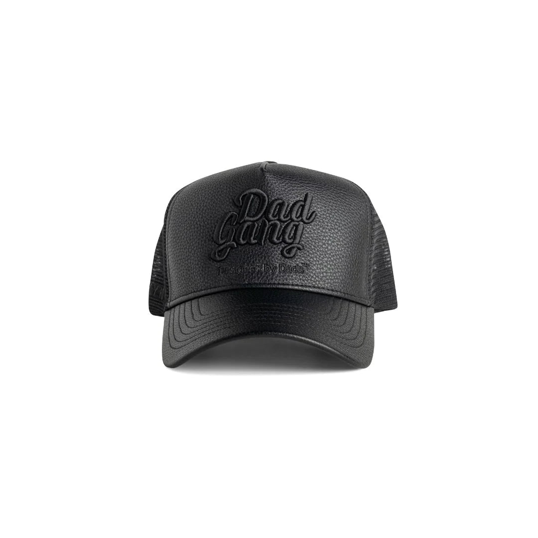 baseball hat style -  DadGang Triple Black Leather Trucker