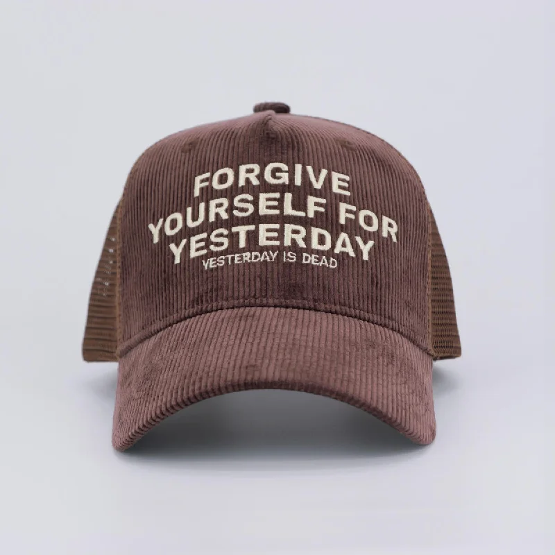 baseball hat victory -  Forgive Yourself For Yesterday Mocha Corduroy Trucker