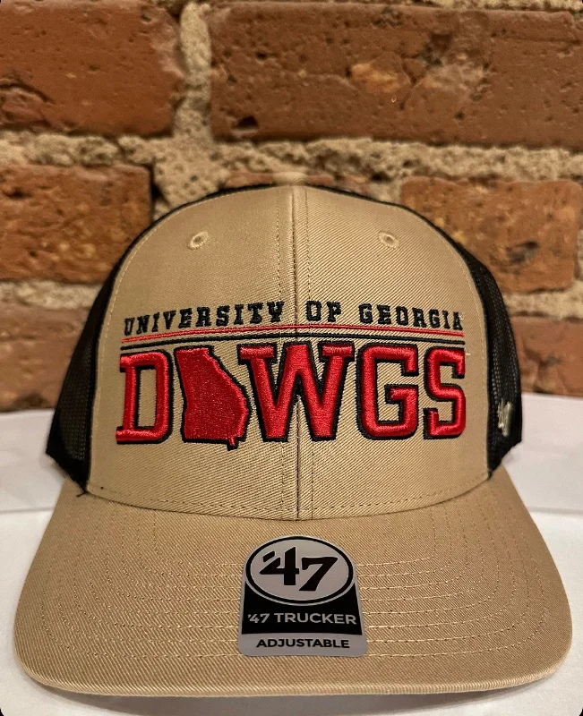 baseball hat look -  Georgia Bulldogs Khaki Statement Trucker Hat - 47 Brand