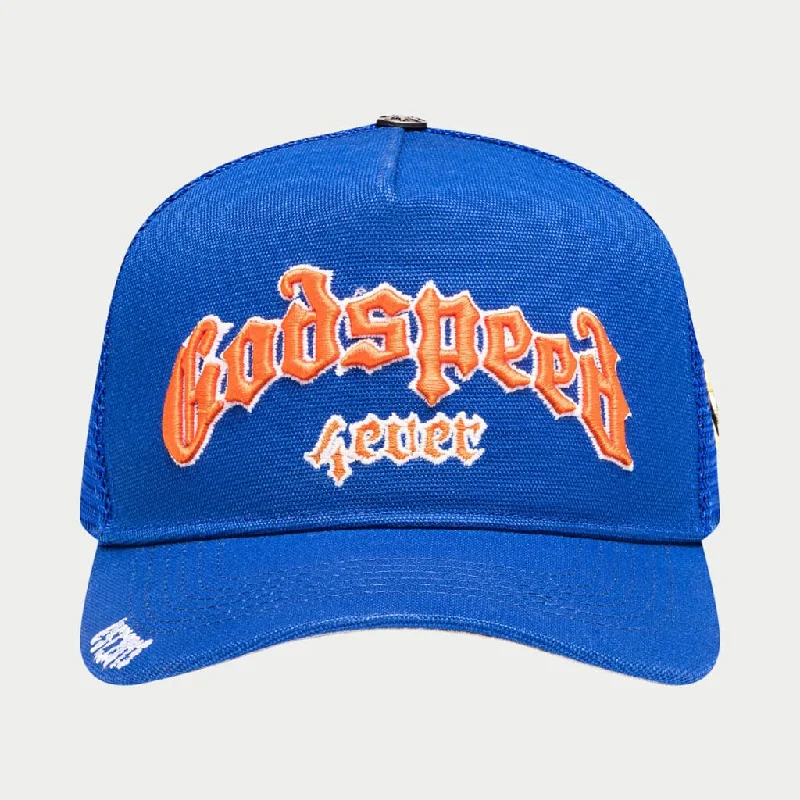 baseball hat shine -  GODSPEED Forever Royal Blue & Orange Trucker Hat