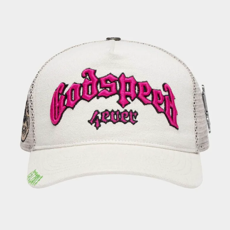 baseball hat legacy -  GodSpeed Forever Trucker Hat (White/ Pink Fuchsia)