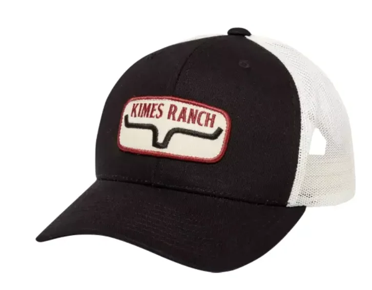 baseball hat curve -  Kimes Ranch Rolling Trucker Black Cap