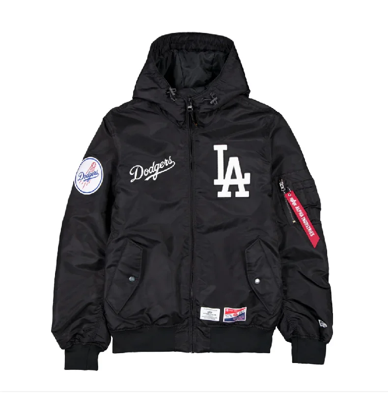 baseball hat turn -  Los Angeles Dodgers Black Bomber Jacket New Era X Alpha Industries