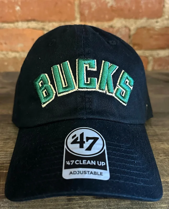 baseball hat curve -  Milwaukee Bucks Script Clean Up Hat - 47’ Brand