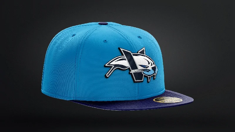 baseball hat sky -  Our 2024 On-Field Game Hat!  New Era 5950 Double Blue V-Cat logo Pro Fit Victoria HarbourCats Cap