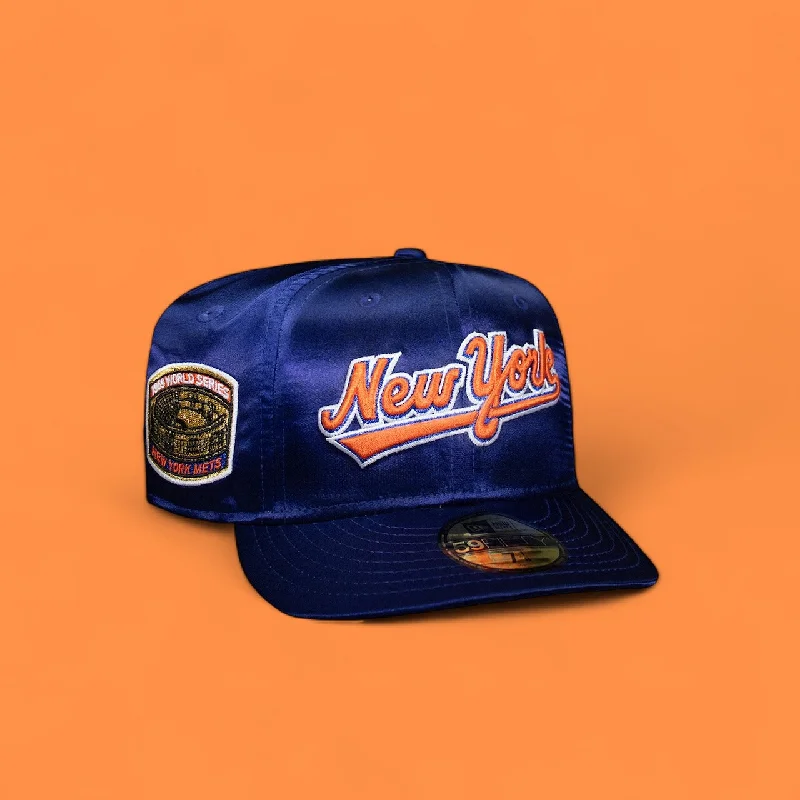 baseball hat shine -  New York Mets Script All Satin Royal Blue 50Th Anniversary