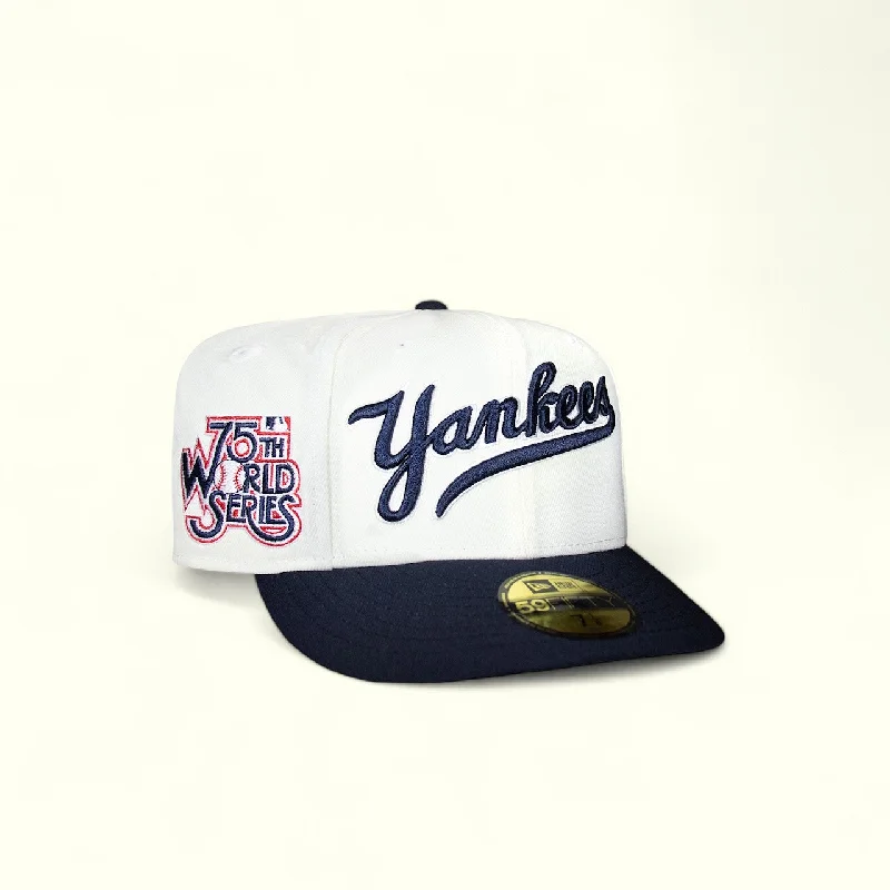 baseball hat know -  New York Yankees Chrome Creme White & Navy Script 1978 WS