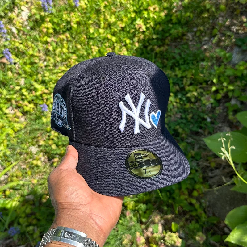 baseball hat win -  New York Yankees Navy Sky Blue Heart 27X World Champions