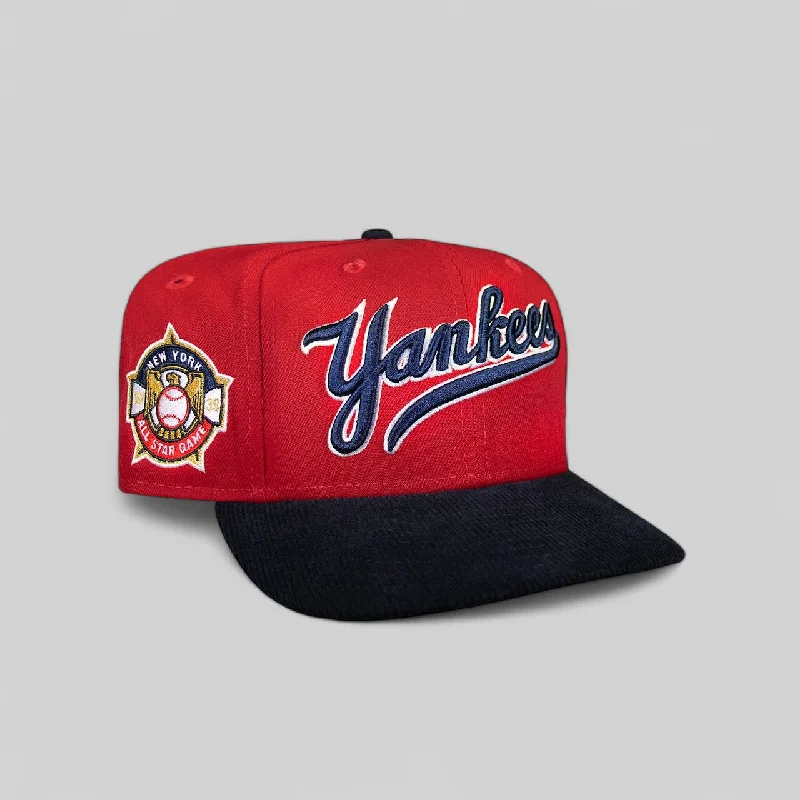 baseball hat look -  New York Yankees Red and Navy Corduroy Script 1939 ASG