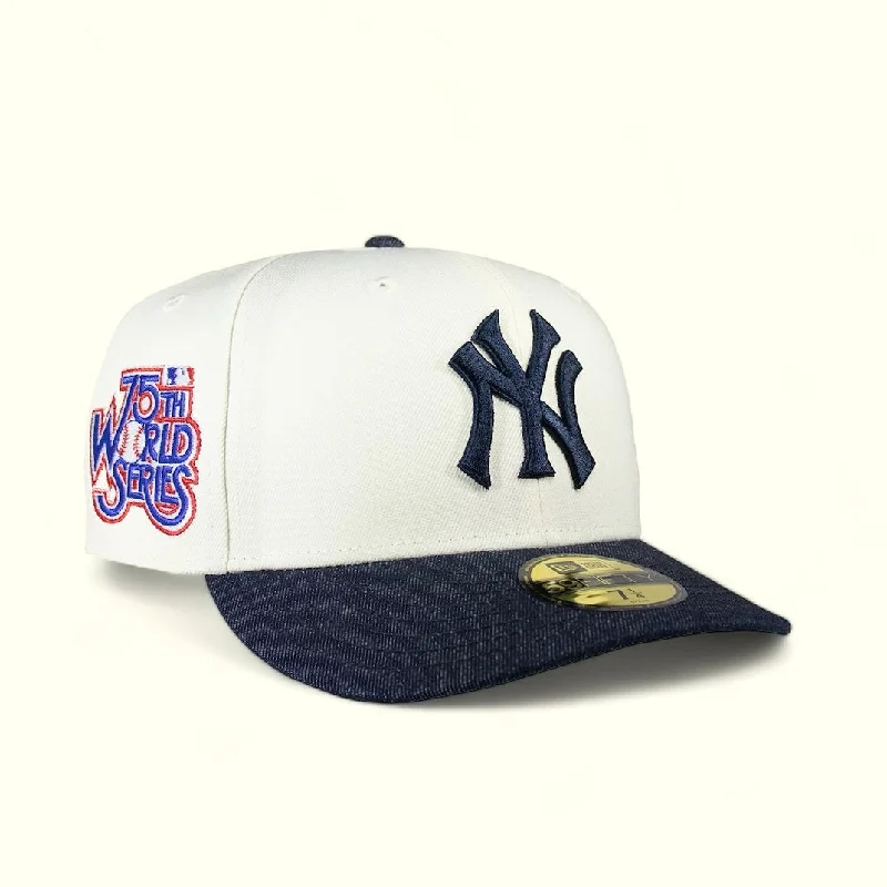 baseball hat honor -  New York Yankees Chrome Creme White & Denim Visor 75th