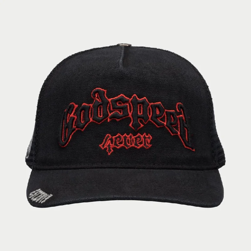 baseball hat sun -  GODSPEED FOREVER TRUCKER HAT (VINTAGE BLACK/RED)