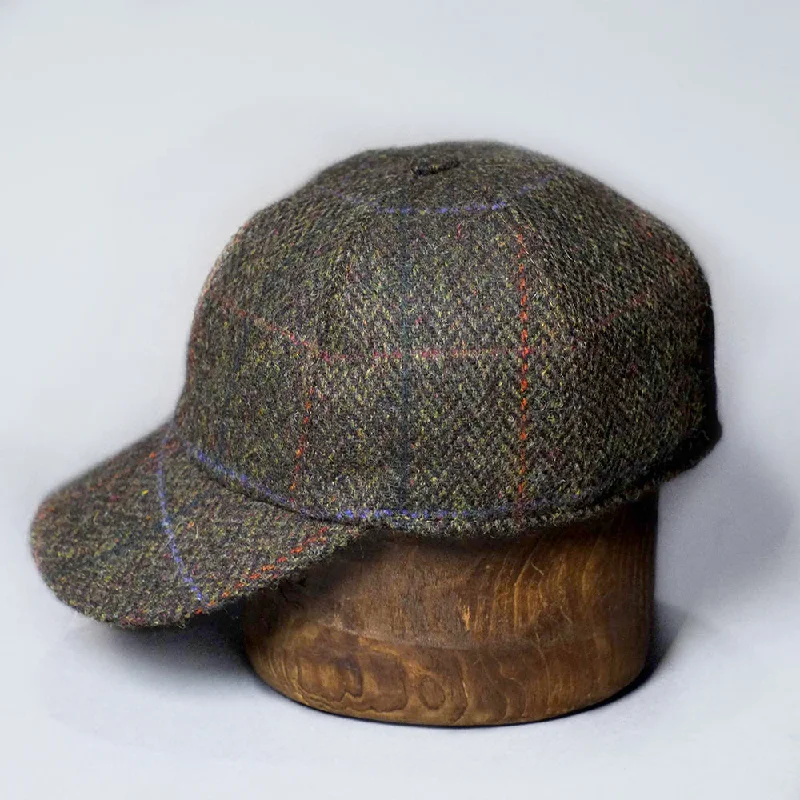 baseball hat push -  Tweed baseball hat with ear warmers in green windowpane