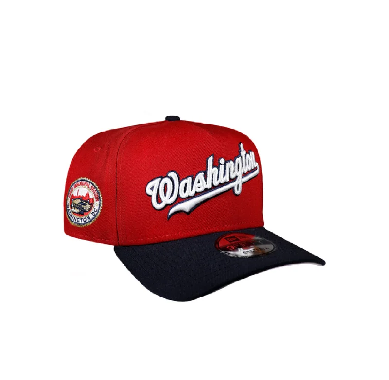 baseball hat spin -  Washington Nationals Red & Navy Script 950 AFrame Snap Back