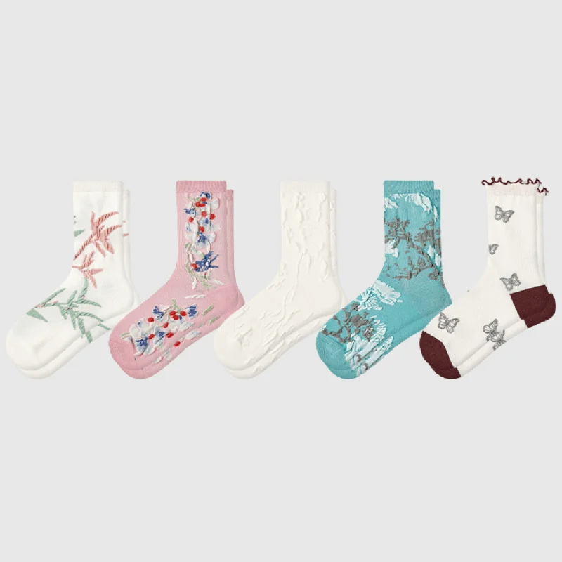 sock designs hiking -  5-Pack Women's Spring Floral Crew Socks