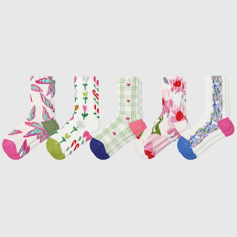 sock sales hiking -  5-Pack Women's Spring Floral Crew Socks