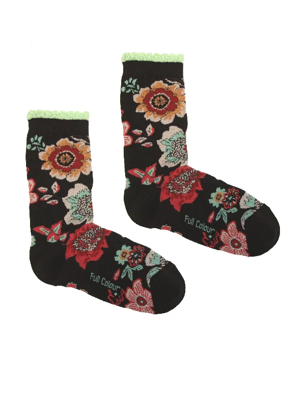 sock washing custom -  Full Colour - BLACK ZINNIA SOCKS