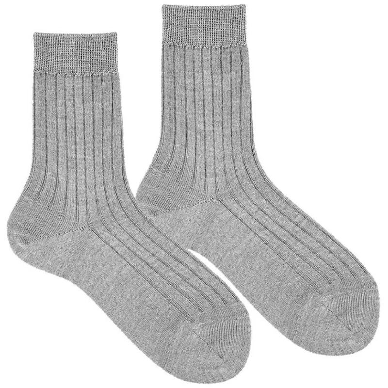 sock care thermal -  Cóndor Grå Melange Extrafine Merino Wool Rib Socks