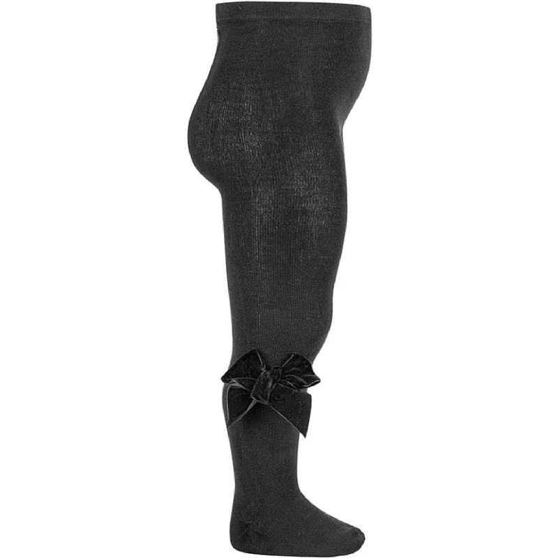 sock fashion running -  Cóndor Black Cotton Tights w. Bow