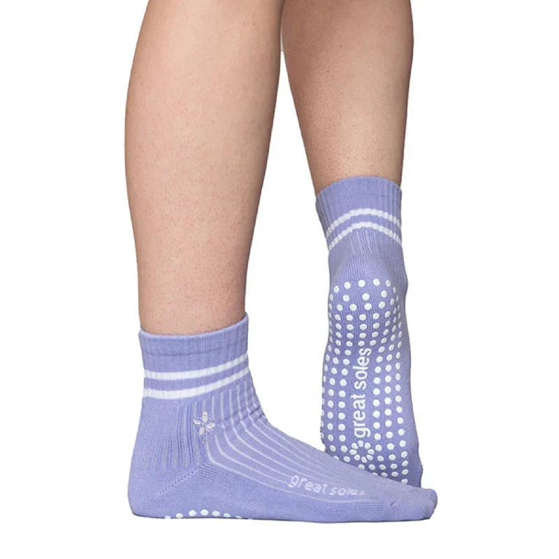 sock styles running -  Greer Crew Grip Sock - Lilac White Flower Embroidery- (Barre / Pilates)