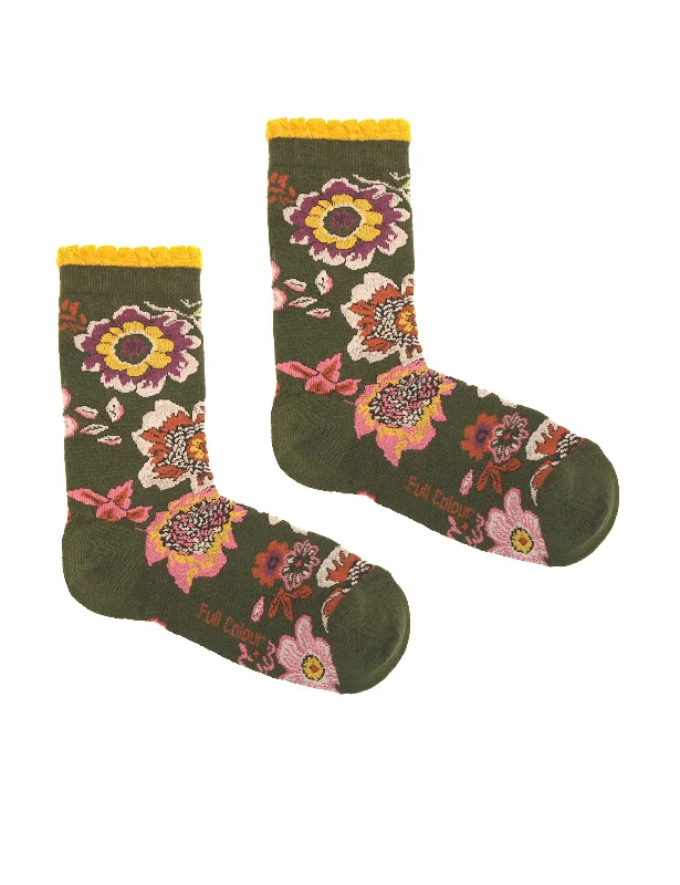 sock codes custom -  Full Colour - GREEN ZINNIA SOCKS