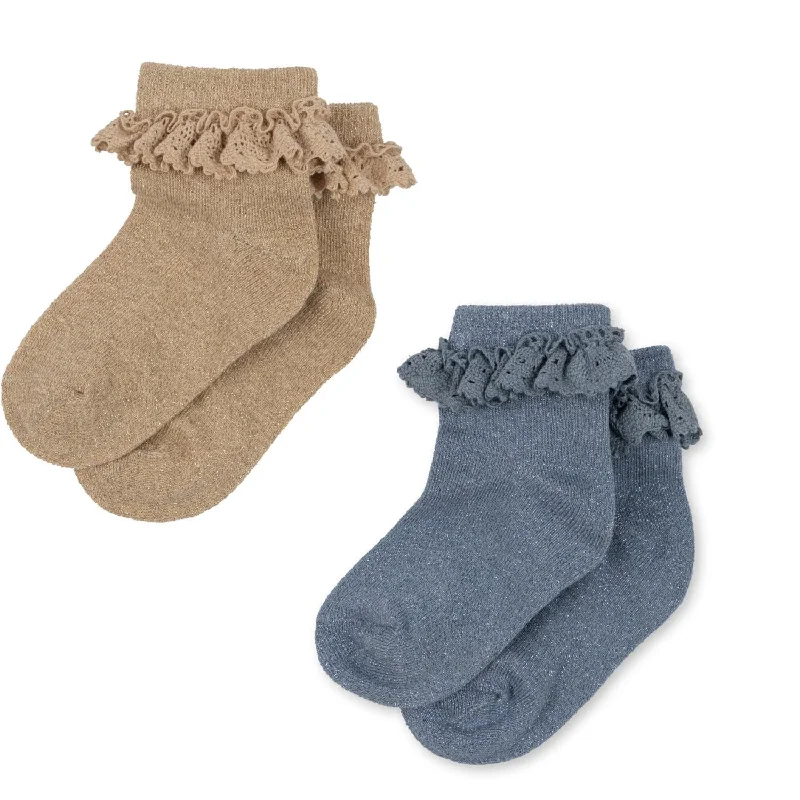 sock patterns hiking -  Konges Sløjd Sand/Blue 2 Pack Lace Lurex Socks