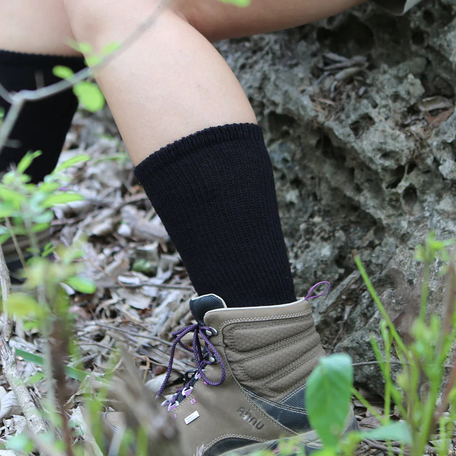 sock guarantee hiking -  Loose Fit Merino Wool Crew Socks in Solid Black