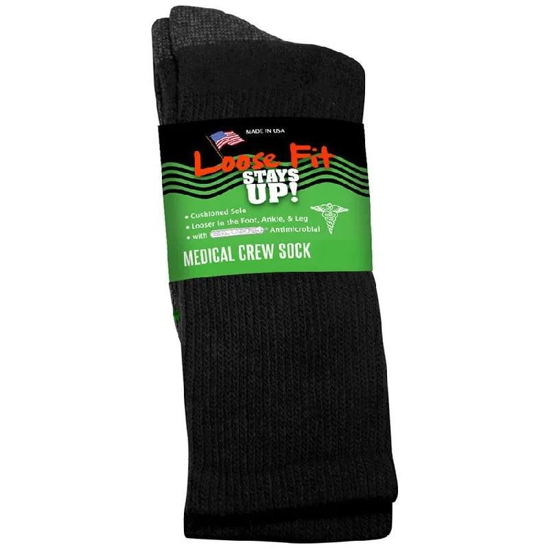 sock shipping hiking -  Loose Fit Medical Cotton Crew Socks in Black