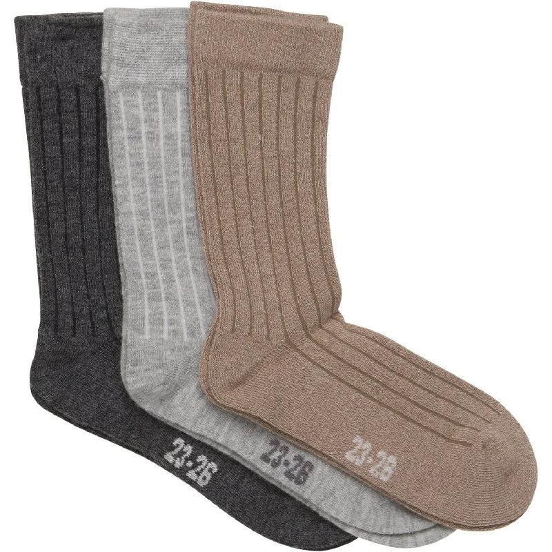 sock discounts thermal -  Minymo Grey Melange Wool Socks Rib 3-pack