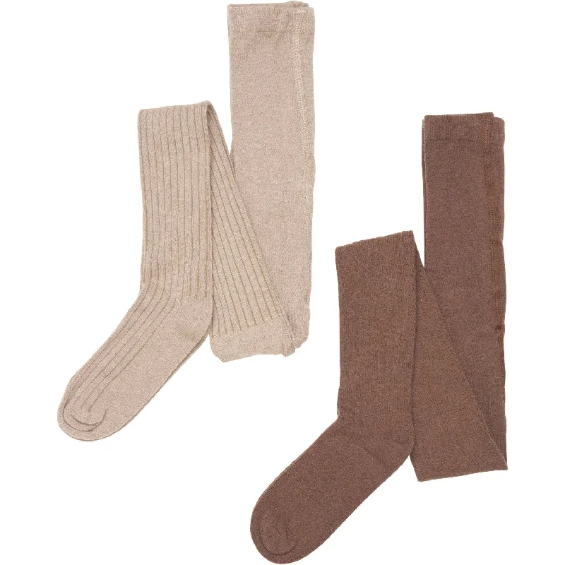 sock care thermal -  Minymo Hazel Brown Wool Tights Rib 2-pack