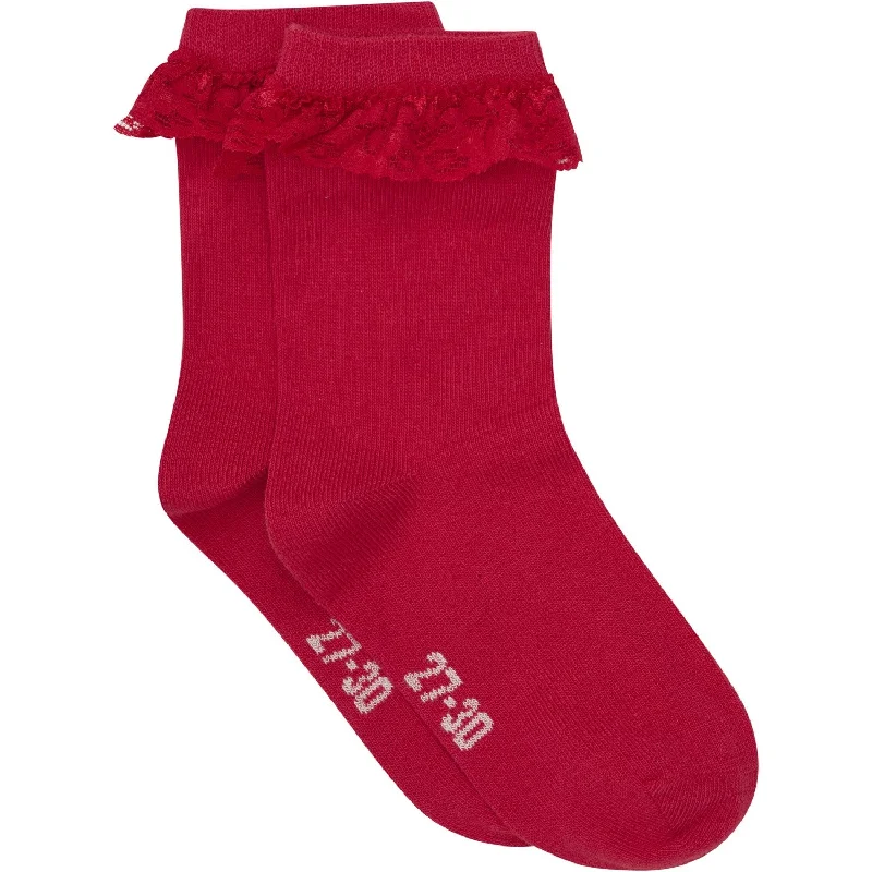 sock sales thermal -  Minymo Red Ankle Sock With Lace