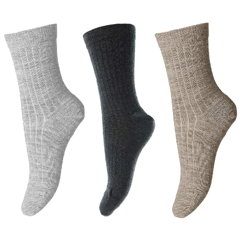 sock sets running -  Mp Danmark Wool rib socks - 3-pack Dark Grey Melange