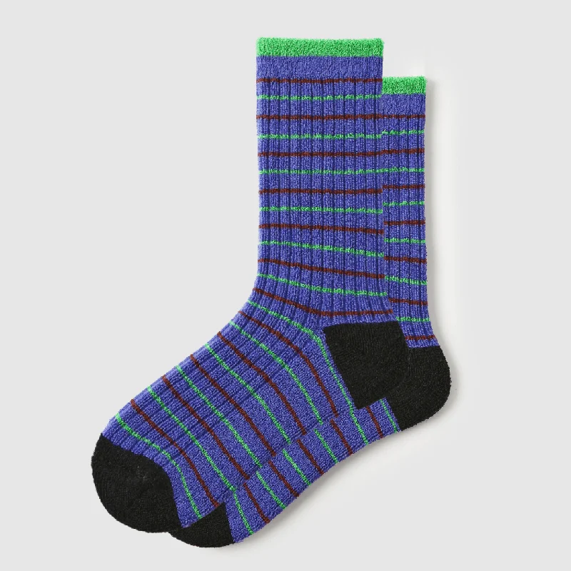 sock assortment custom -  Women's Blue Retro Striped Crew Socks