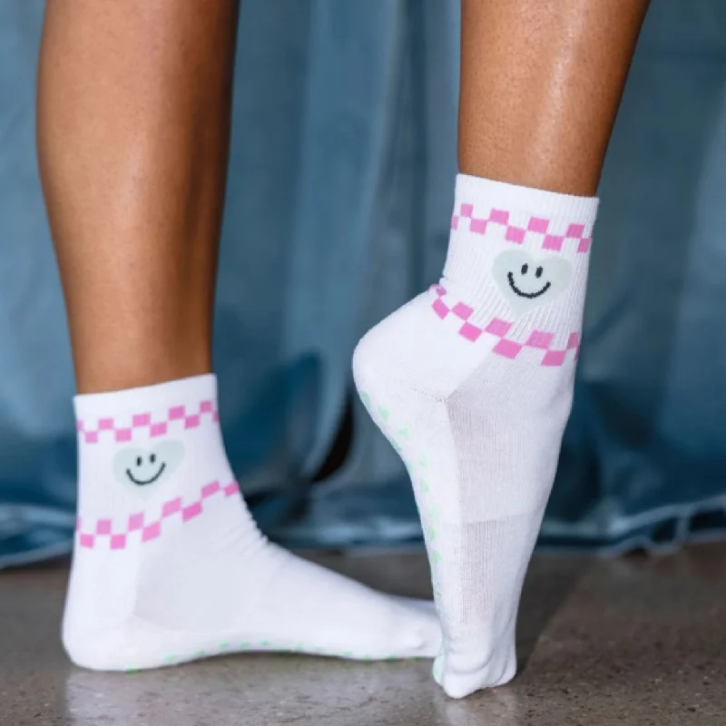 sock collections custom -  Heart Smiley Face - Crew Grip Socks (Barre / Pilates)