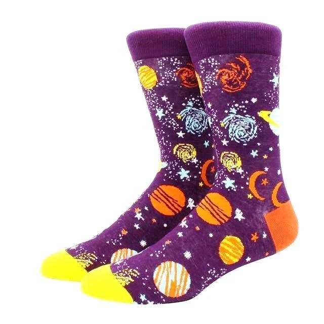 sock singles thermal -  Sock Panda - Purple Outer Space Socks With Planets (Adult Large)