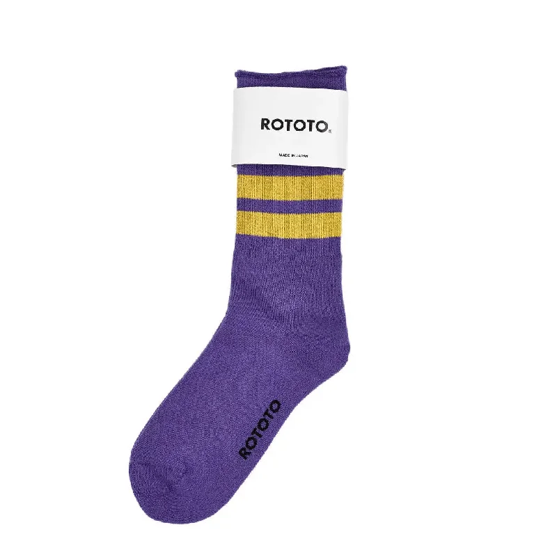 sock coupons running -  Rototo Three Stripe Purple / Yellow