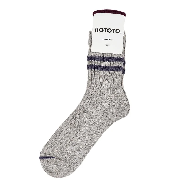 sock delivery running -  Rototo Two Stripe Light Gray / Purple Haze