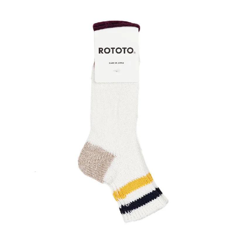 sock care running -  Rototo Two Stripe White / Navy / Yellow