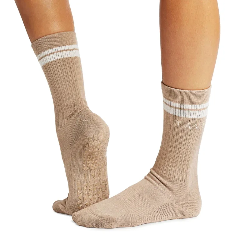 sock stock thermal -  Kai Crew Grip Socks - Latte Stripe (Pilates / Barre)