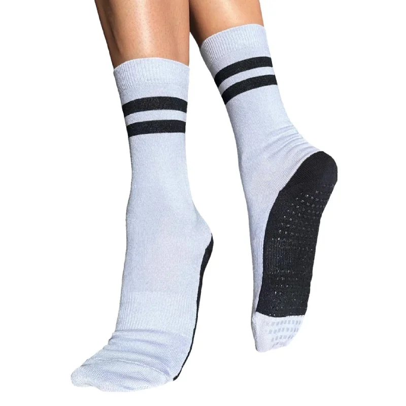 sock inventory thermal -  Crew Closed Toe Grip Socks - Striped Black & Lilac (Barre / Pilates)