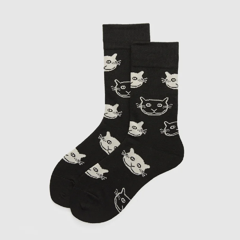 sock benefits thermal -  Women's Black & White Cat Crew Socks