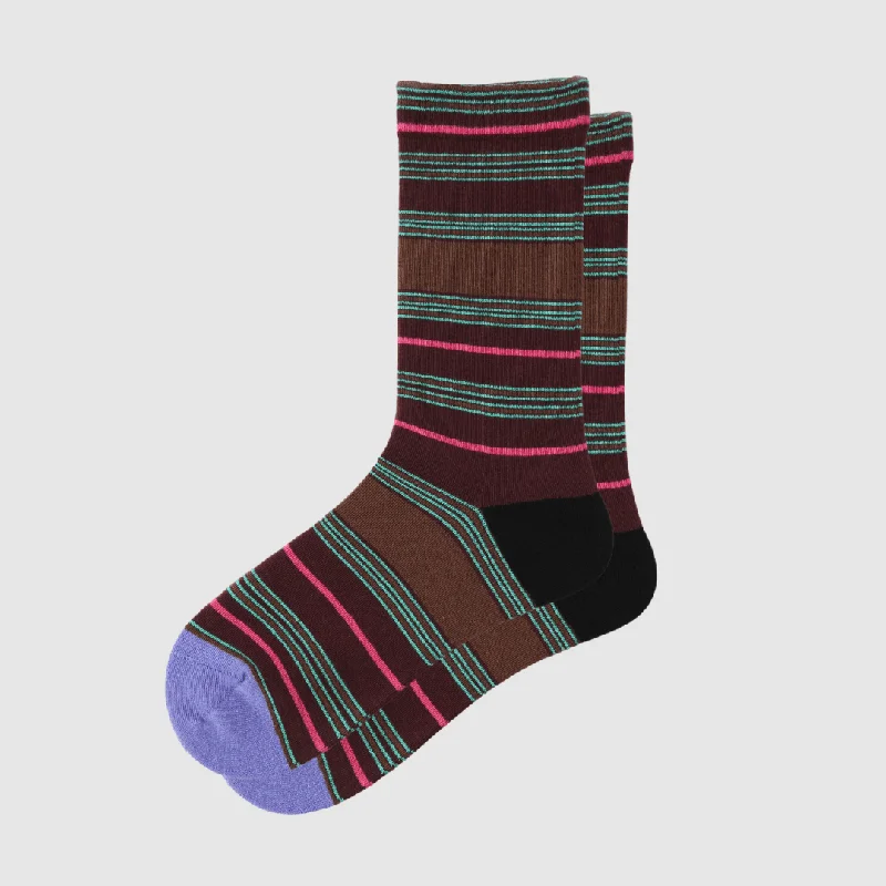 sock types hiking -  Women's Brown Striped Crew Socks