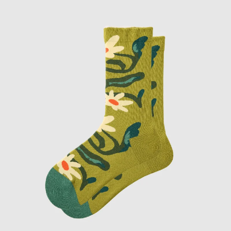 sock care custom -  Women's Green Daisy Crew Socks