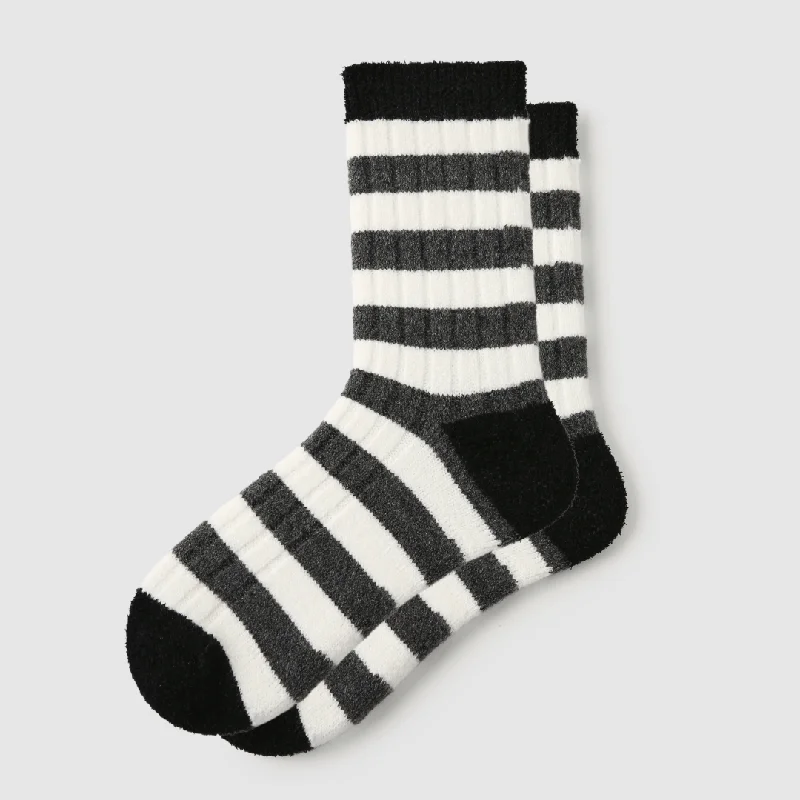 sock collections running -  Women's Merino Wool Blend Black & White Striped Socks