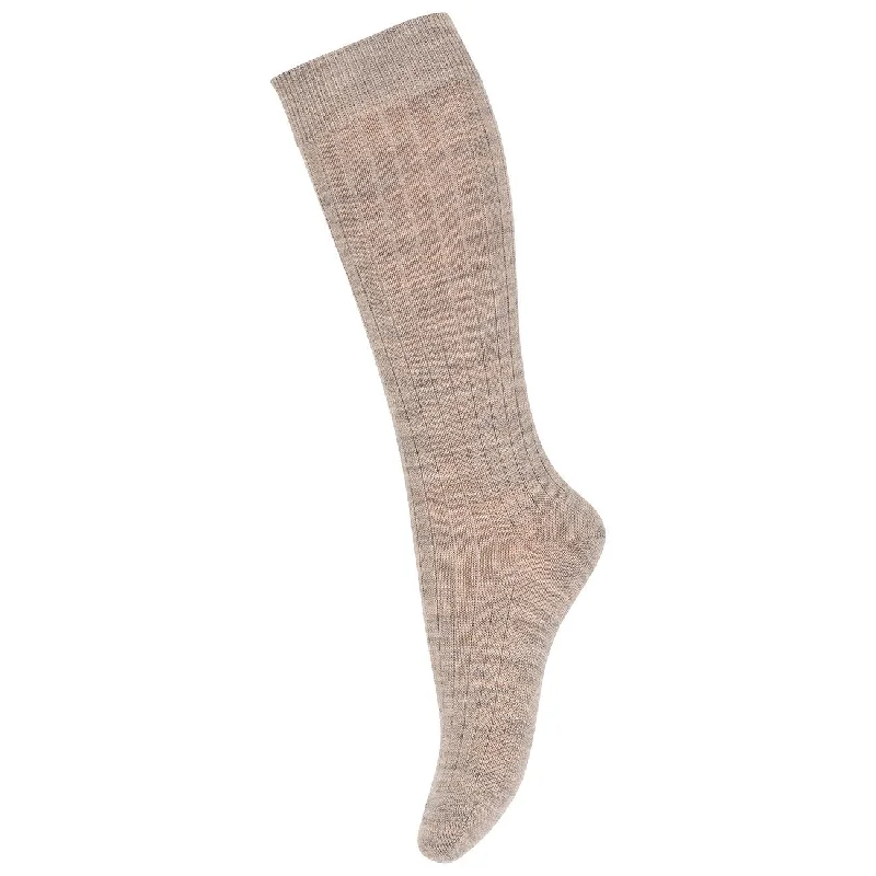 sock shipping running -  Mp Danmark Wool Rib Knee Socks Light Brown Melange