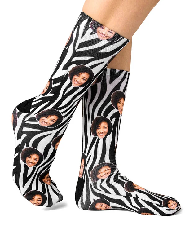 sock fashion custom -  Zebra Print Face Socks