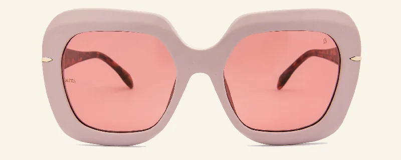 C2 Shiny Blush Geometric Oversized Designer Sunglasses